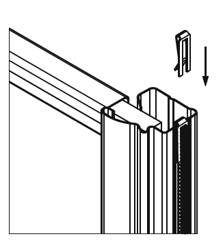 Steel clasp/clip to secure buffer strip on sliding wardrobe doors